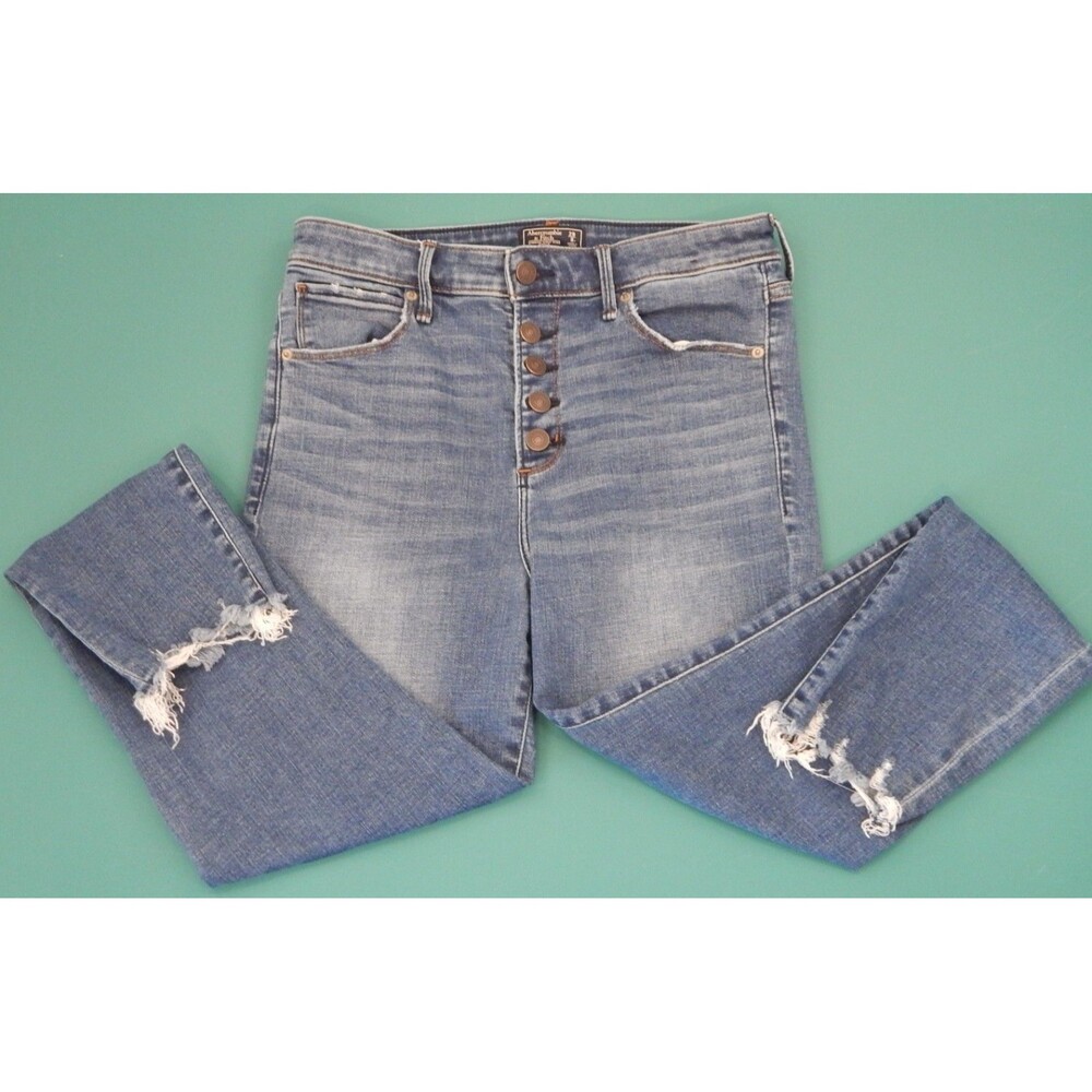ABERCROMBIE & FITCH 5-Button Fly Skinny Ankle High Rise Frayed Hem Size 29/8R